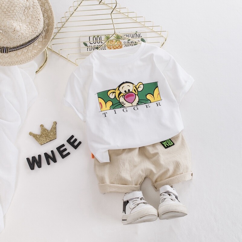 [Boy's suit] New children's cartoon tiger short sleeve + handsome thin shorts two-piece in stock