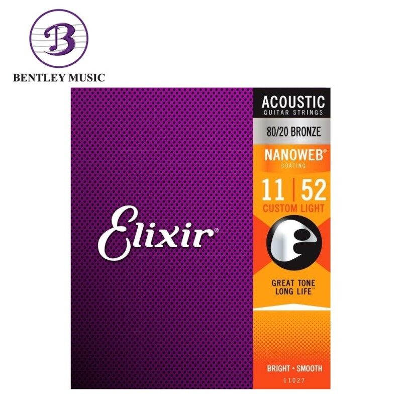 Elixir Strings 11027 80/20 Bronze Acoustic Strings, Nanoweb, Custom Light, 11-52 Malaysia