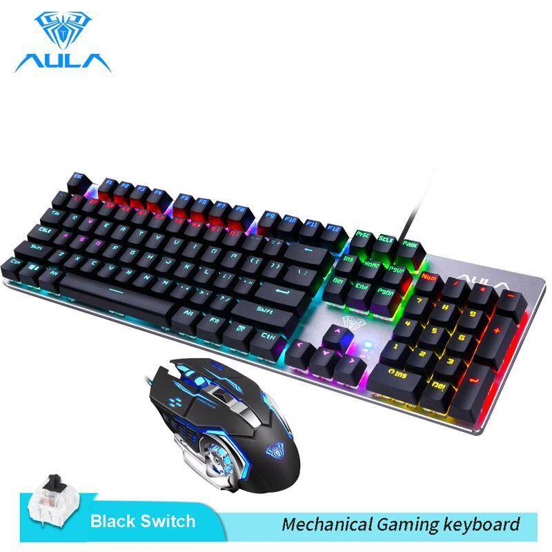 AULA Mechanical Gaming keyboard and Gaming Mouse Combo-Black/Blue Switch(F2068+S20) Singapore