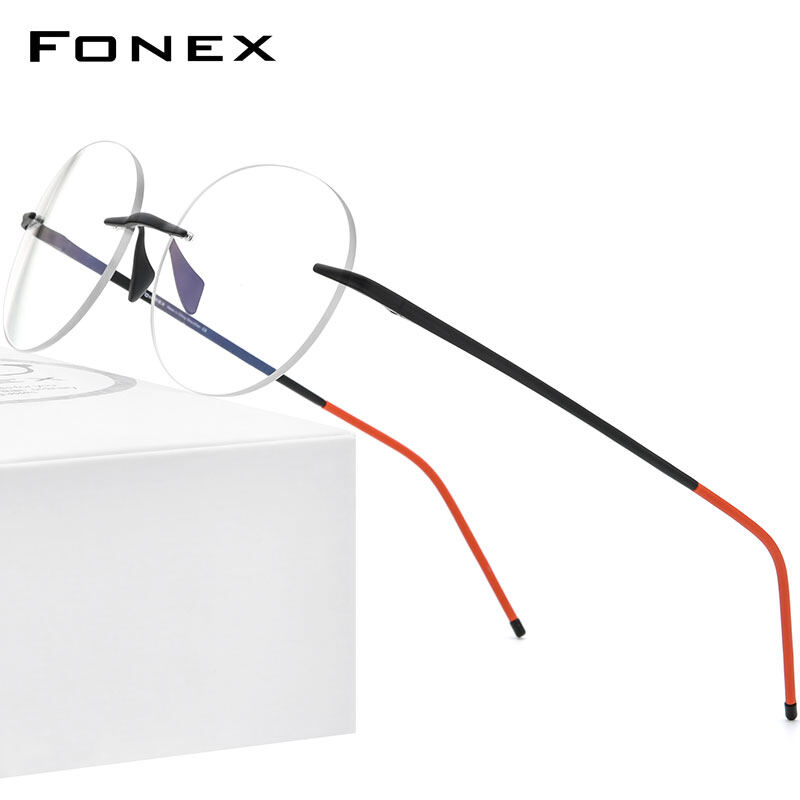 FONEX Pure Titanium Glasses for Women Men New Rimless Frameless Eyeglasses Frame Ultralight Korean Style Aesthetic Round Optical Eyewear Vietnam 8563