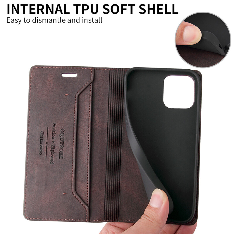 Ốp Da Lật Cho IPhone 14 13 12 Mini 11 Pro X/XS Max XR I8 I7 I6/6S Plus Ốp Dạng Ví Bảo Vệ Toàn Diện Giá Đỡ Thời Trang Cổ Điển
