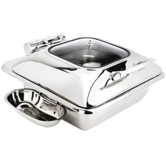 Elegant Stainless Steel 6L Rectangular Induction Chafer Chafing Dish Window Glass Lid And Spoon Elegant Stainless Steel 6L Rectangular Induction Chafer Chafing Dish Window Glass Lid And Spoon