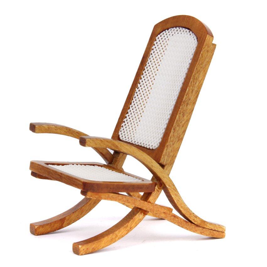 Huade 1:12 Miniatur Rumah Boneka Furniture Kursi Santai Panjang Kayu Kursi-Intl