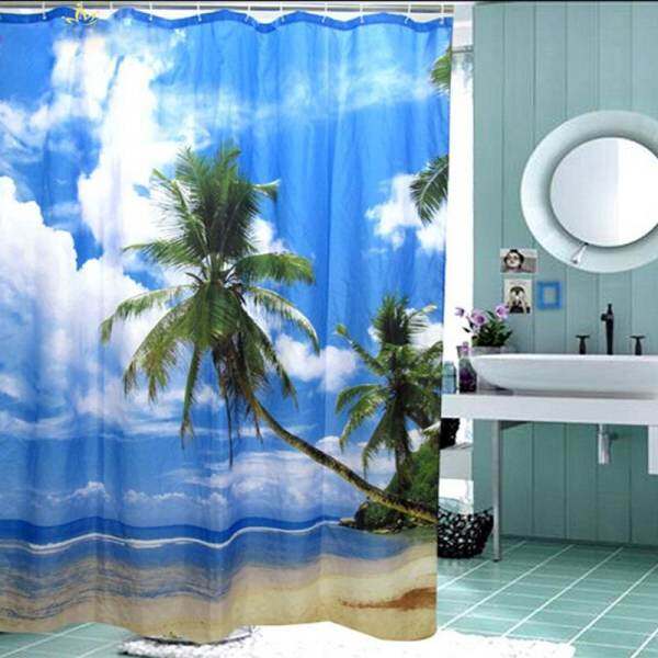 Teamwin Tropical Palm Tree Summer Beach FABRIC Polyester Shower Curtain Bathroom Deco - Intl