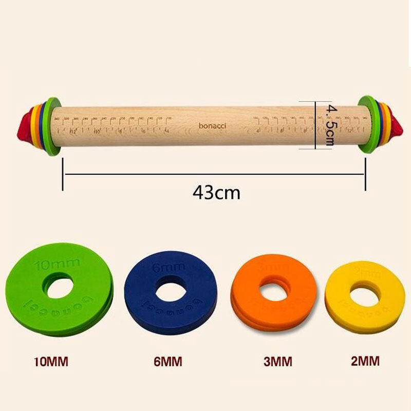 Wooden Rolling Pin Fondant Adjustable Rolling Pins Multifunction Baking Stick Thickness Embossing Patterned Cake Tools - intl