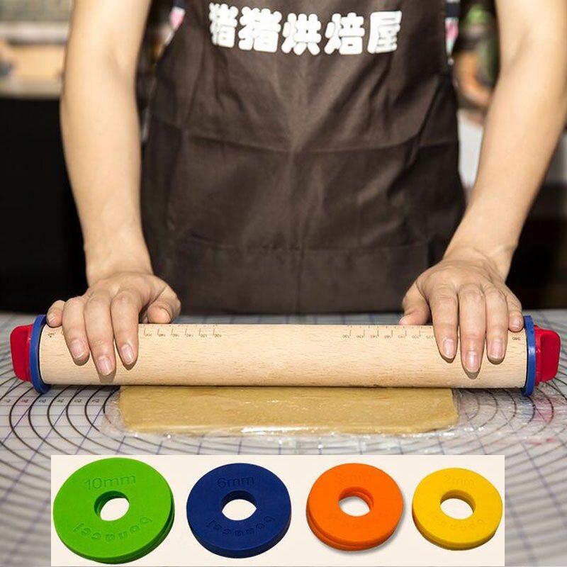 Wooden Rolling Pin Fondant Adjustable Rolling Pins Multifunction Baking Stick Thickness Embossing Patterned Cake Tools - intl