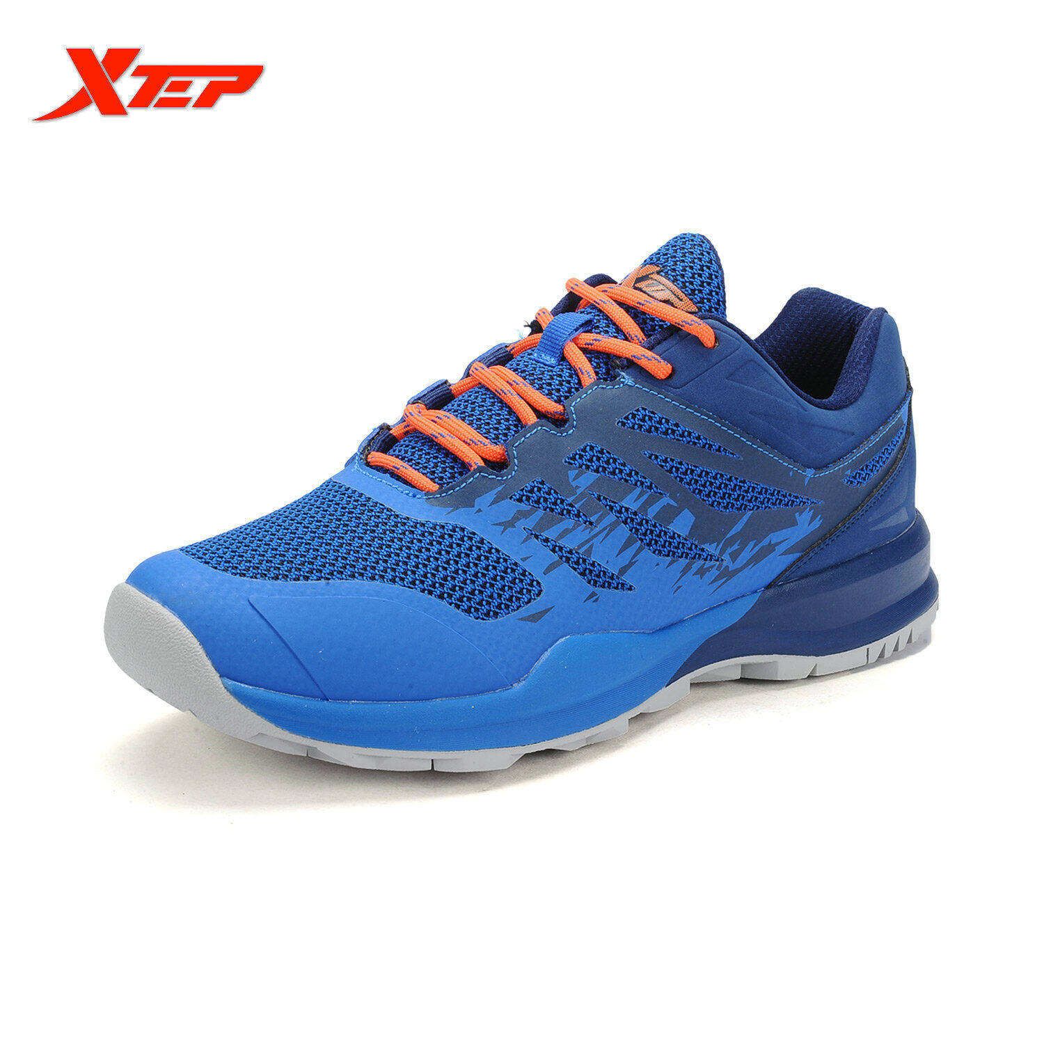 XTEP 2016 Sepatu Lari untuk Pria Udara Mesh Pria Sepatu Bernapas Sepatu Olahraga Sepatu Olahraga Atletik Pria Sepatu Kets Karet (biru/Oranye) -Intl