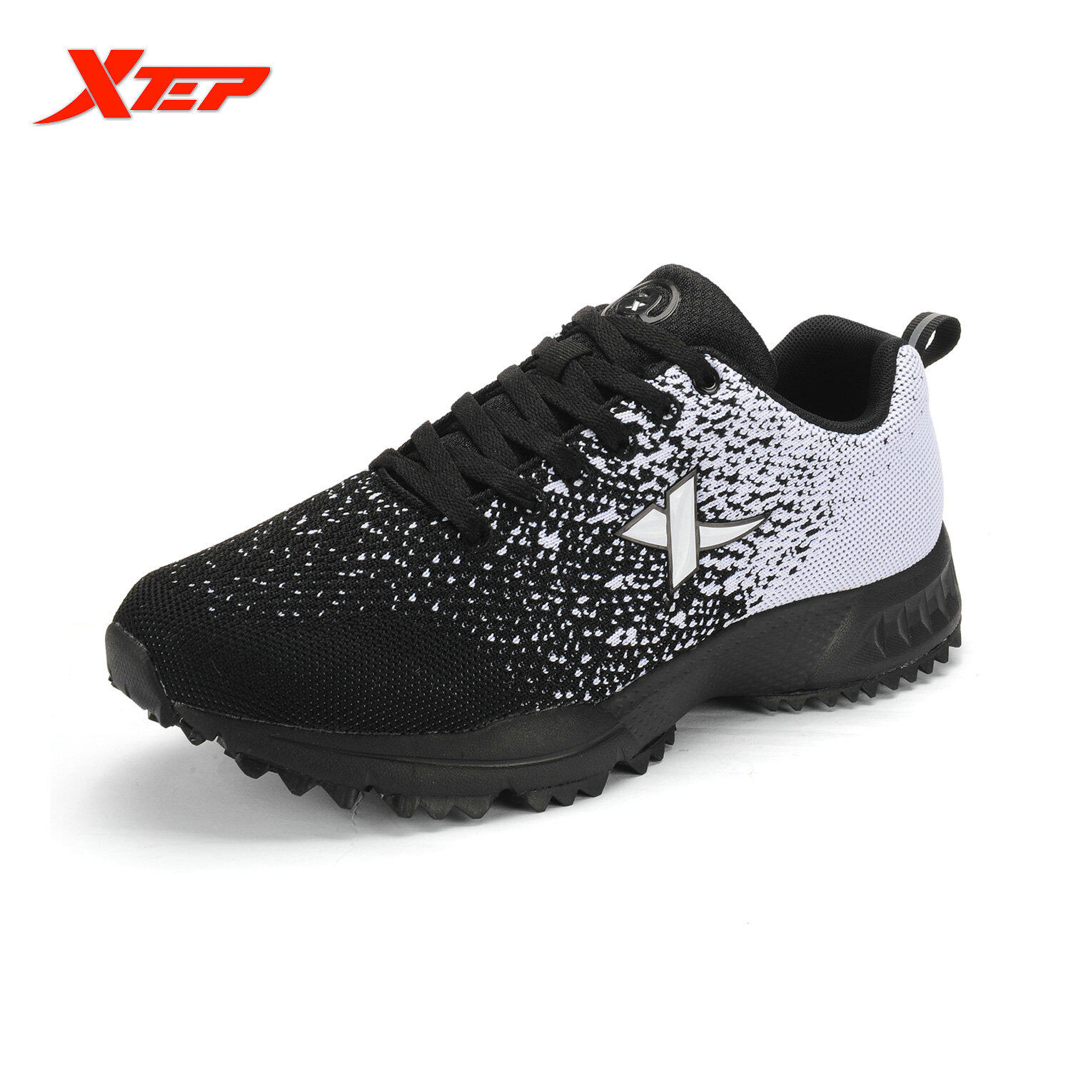XTEP Merek 2016 Menenun Gaya Her Kets Sepatu Olahraga Pria Berlari-lari Mengikuti Jejak Pria PELATIH Olahraga Ringan Bernapas Sepatu (hitam/putih)