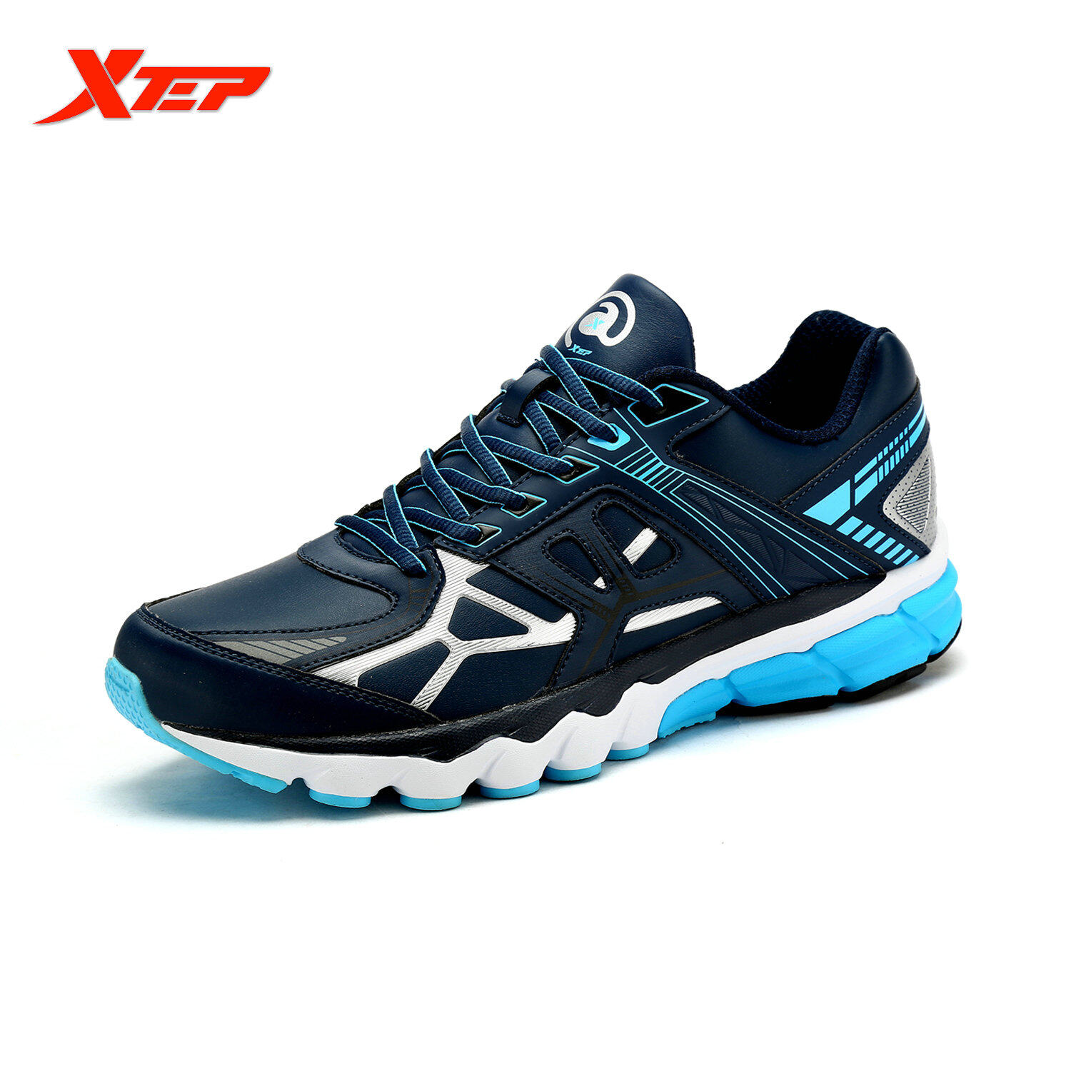 XTEP Kaus Kaki Profesional Sepatu Lari 2016 Pria Olahraga Sepatu Redaman Bantalan Trail Runner Athletic Lebar Sneakers (Biru) -Intl
