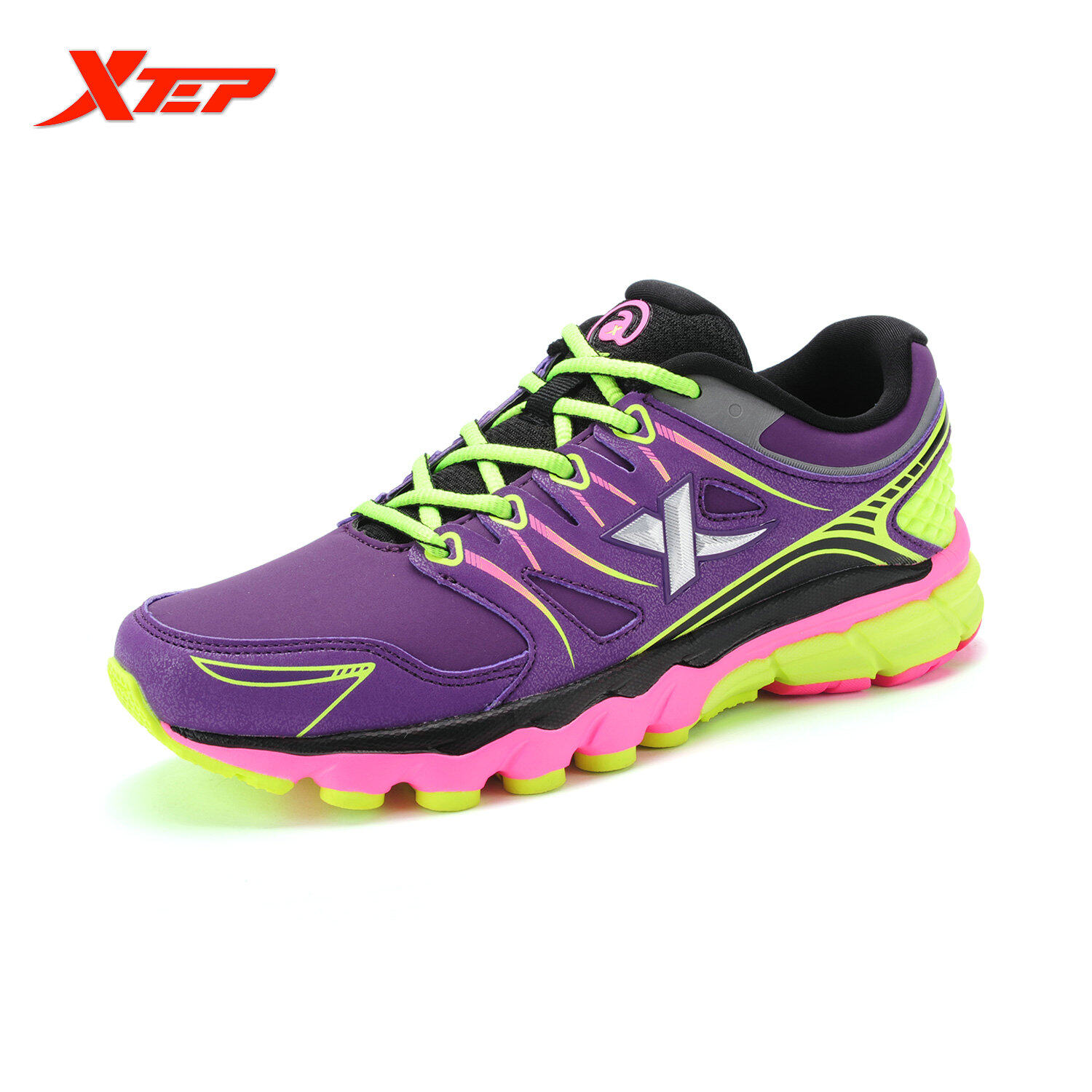 XTEP Profesional Merek Sepatu Lari untuk Wanita, China Cahaya Kulit Sepatu Olahraga Wanita Redaman Atletik Lari Sepatu Kets (ungu)