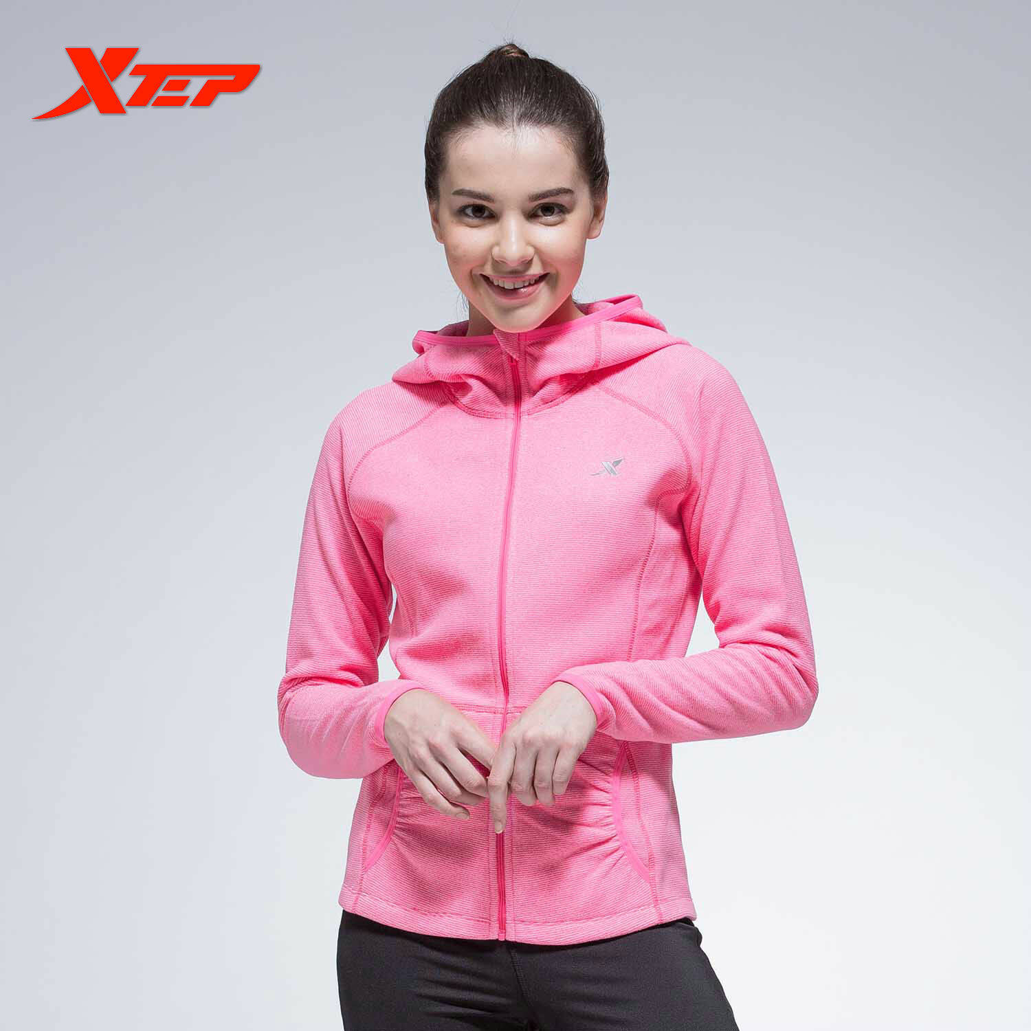 XTEP Wanita Menjalankan Olahraga Jaket Hooded Breathable Ladies Baseball Jaket S Panjang Lengan Jaket Atletik Sportswears