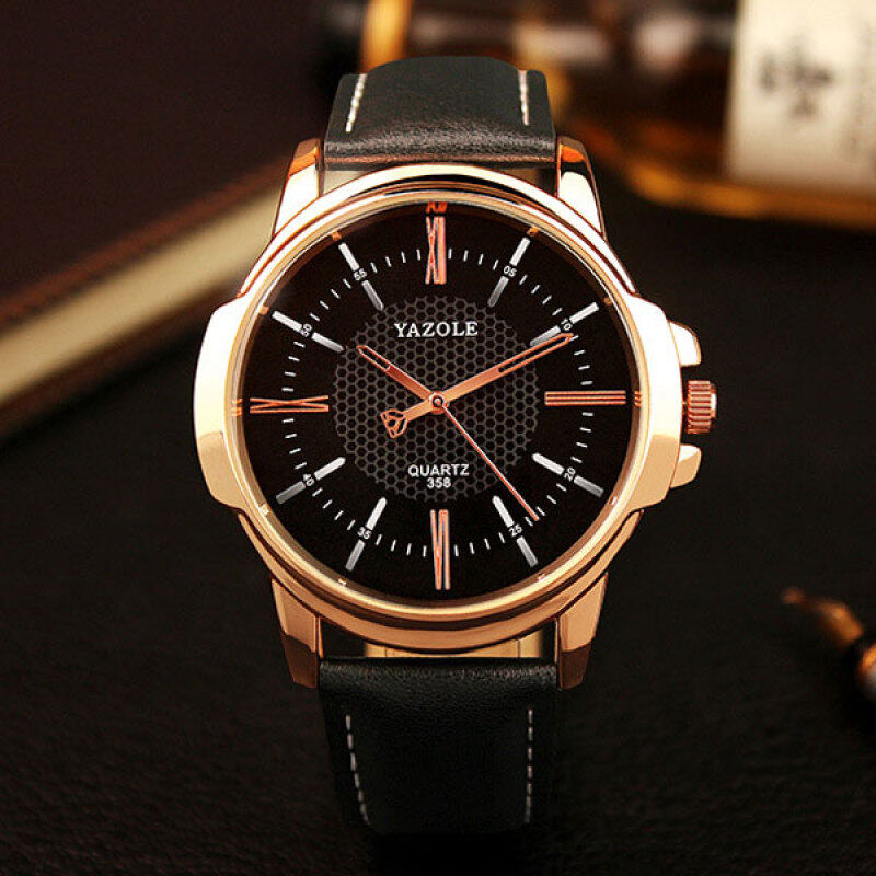 Yazole Luxury Famous Men Leather Watch Male Clock (All Black) Malaysia