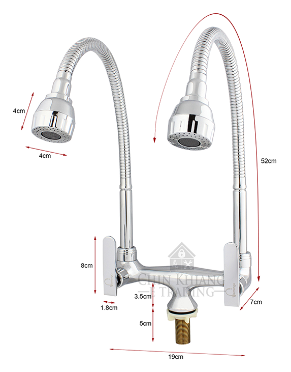 Flamingo Fmg883 Pillar Mounted Flexible Double Kitchen Sink Water Tap Faucet