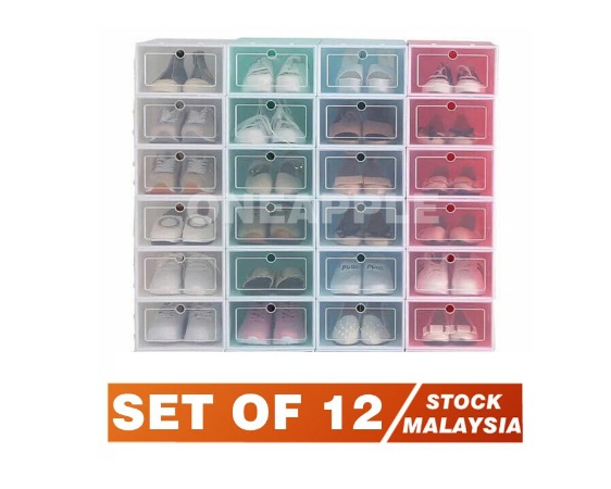 12 PCS Transparent plastic shoe box men and women shoes storage box ...