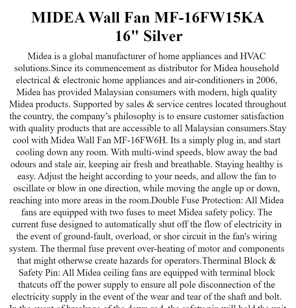 Midea Wall Fan Mf 16fw15ka 16 Silver Lazada