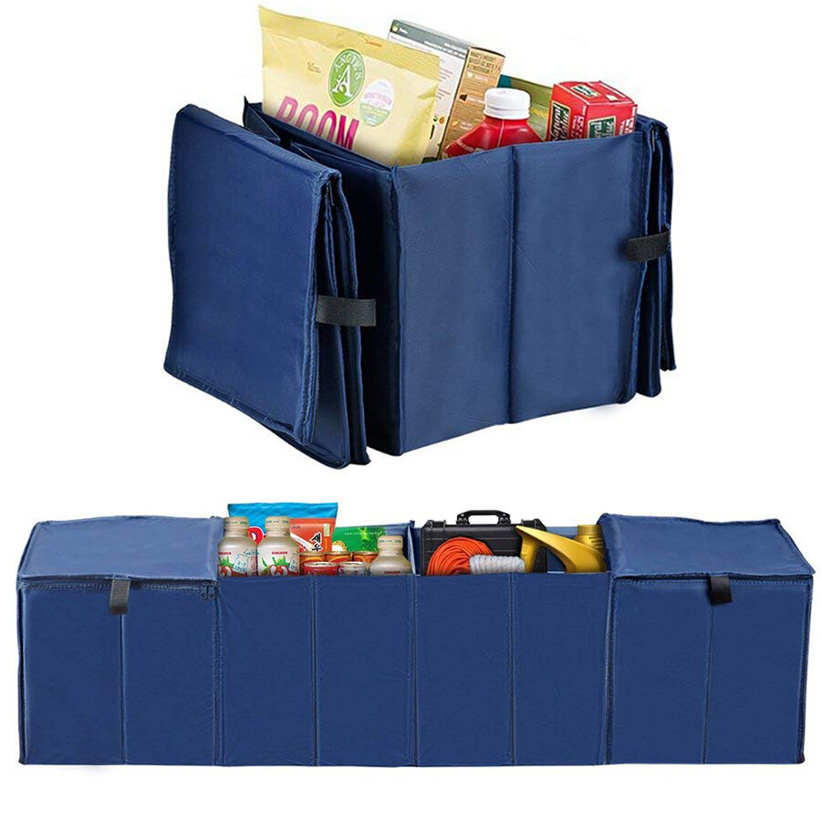 Blue Car Trunk Organizer Multi 4 Compartments Storage Basket and Cooler /& Warmer Set