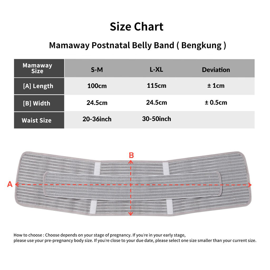 Mamaway Bundle 2pcs Postnatal Recovery Support Belly Band - Nano Bamboo Charcoal Postpartum Belt Bengkung (Grey)