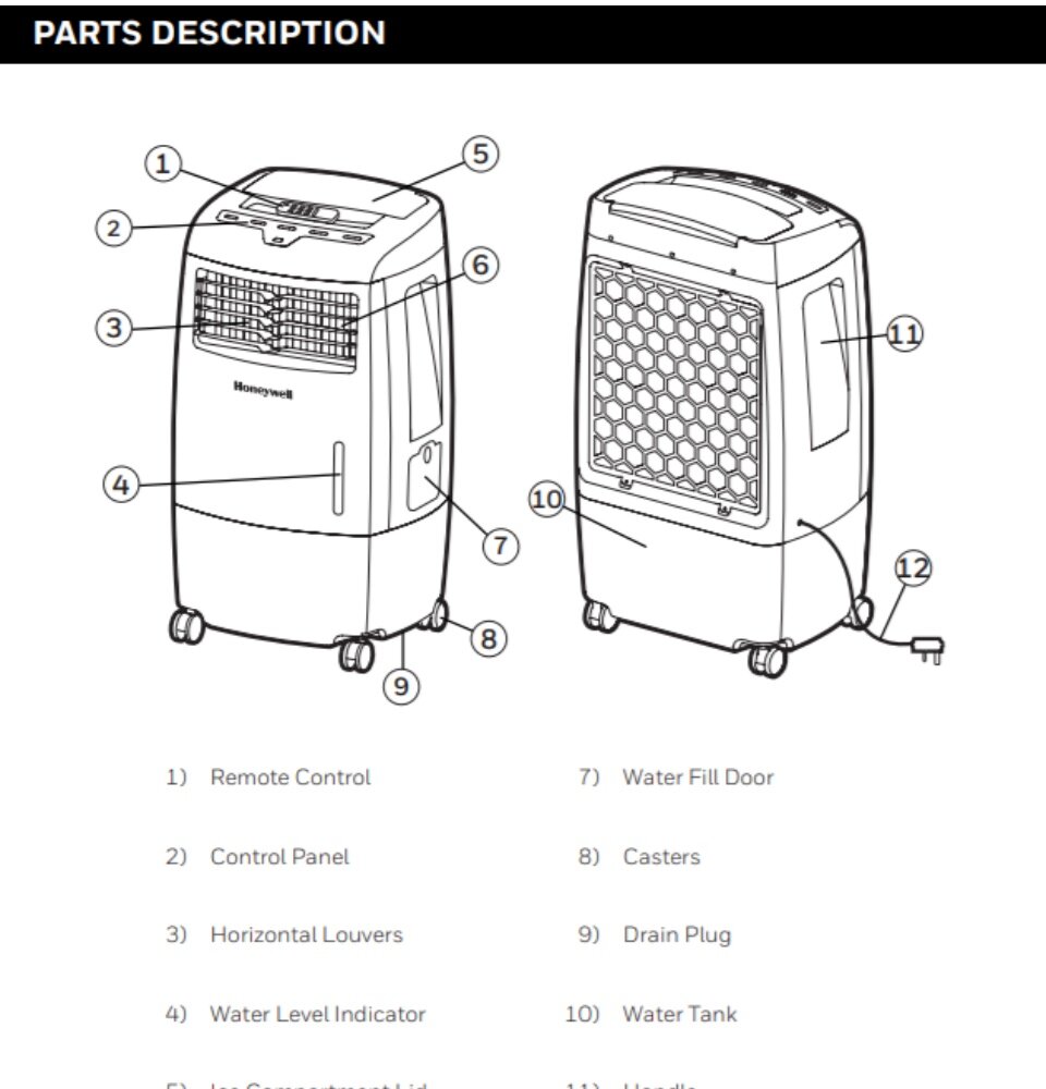 Honeywell 25L Indoor CL25AE Portable Evaporative Air Cooler with Remote