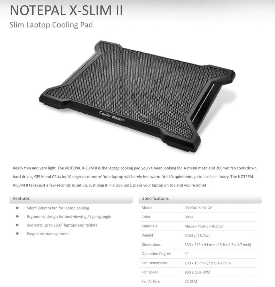 Cooler Master R9-NBC-XS2KJ-GP NOTEPAL X-SLIM II