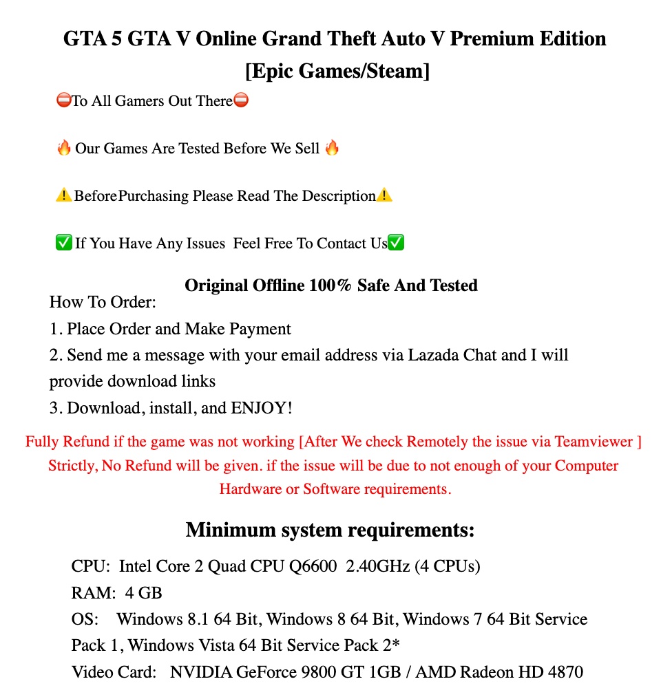 Original ] GTA 5 GTA V Online Grand Theft Auto V Premium Edition [Epic Games/Steam]  | Lazada