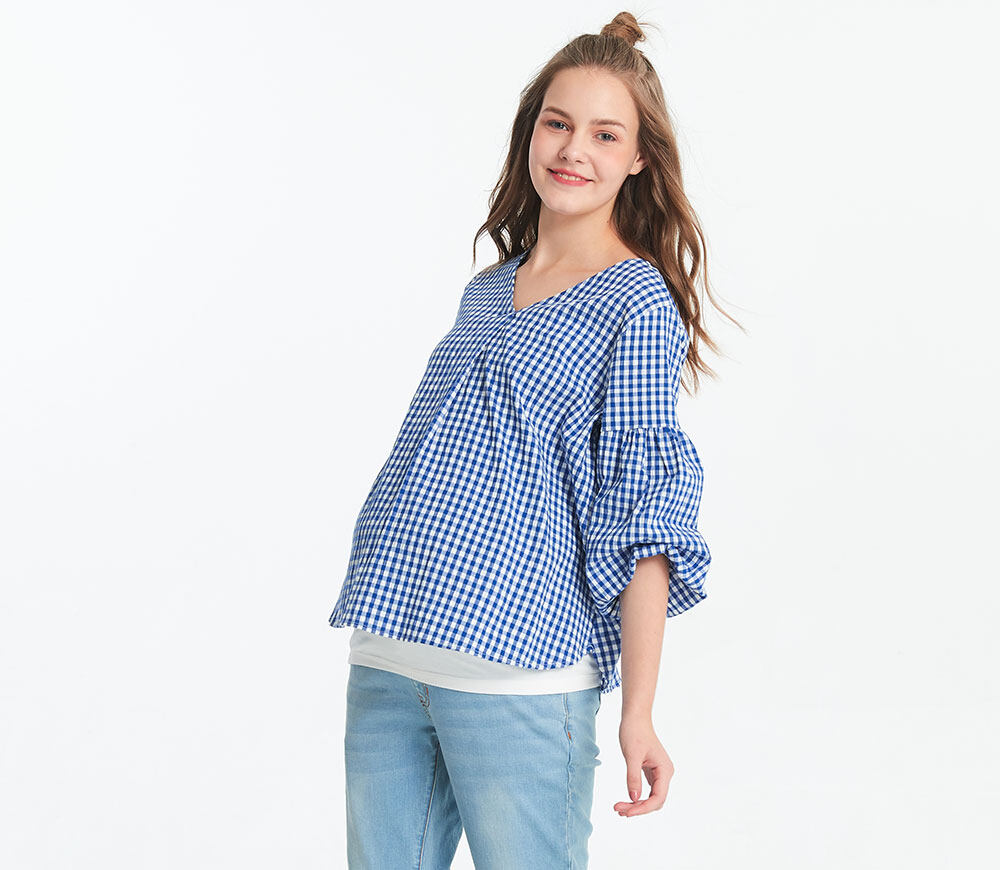 Mamaway Plaid Loose Top with Maternity and Nursing Vest (Black)