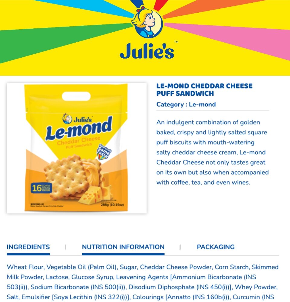Julie's Lemond Cheddar Cheese 180g x 1 pack