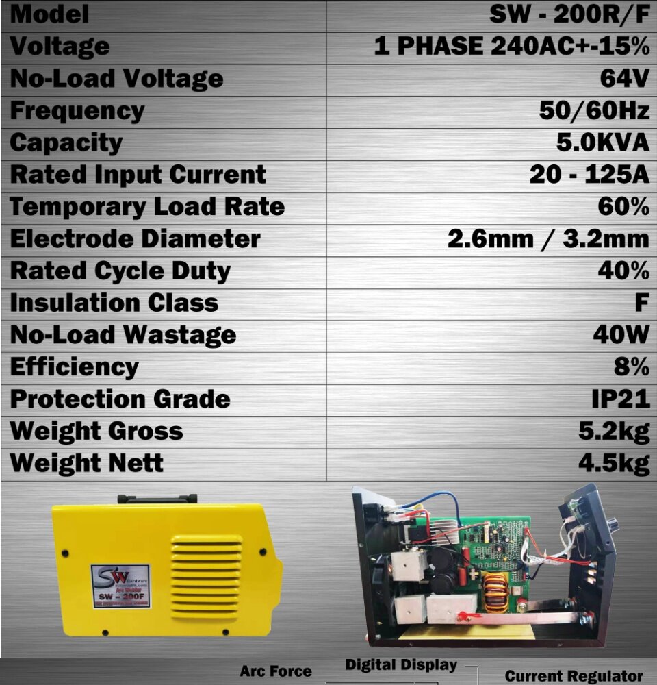 SWELD SW200F WELDING MACHINE FULL SET F.O.C WELDING ROD,WELDING MASK