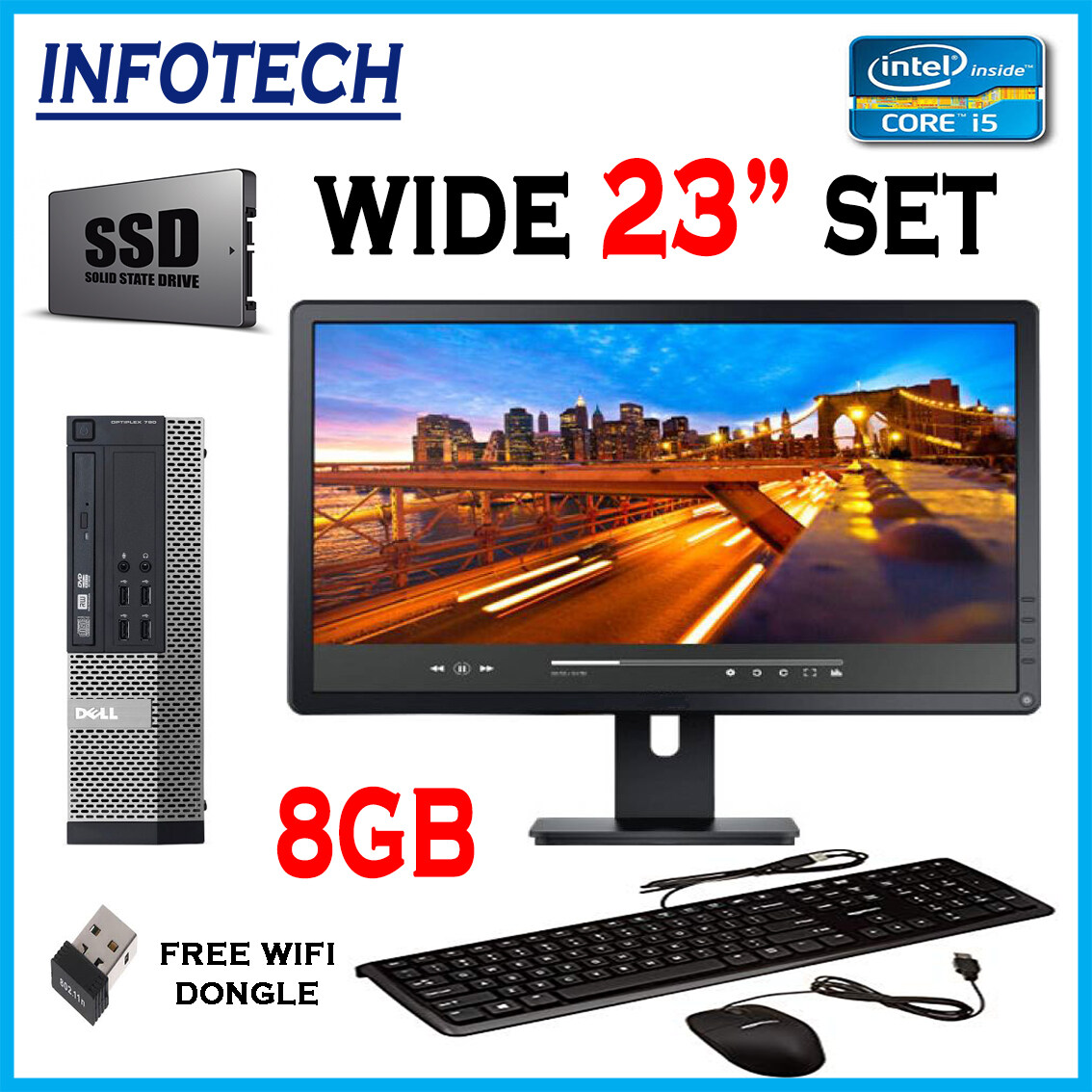 Full Hd 1080p Complete Desktop Pc Set Dell Optiplex 23 Inch Wide