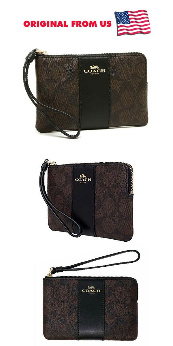Cch001 Authentic Coach Signature Logo Zip Wristlet F58035 Original From Usa Nwt Black