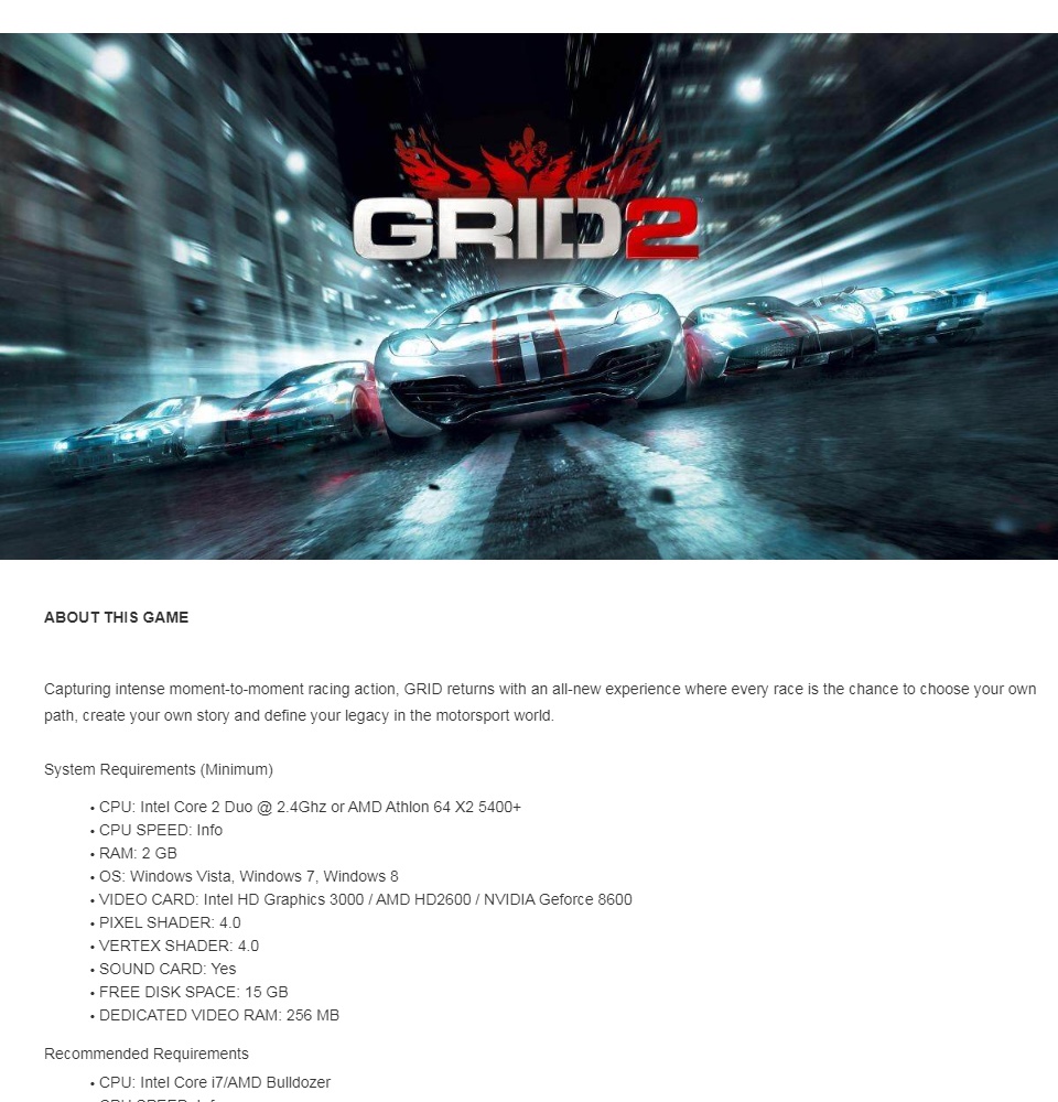 GRID 2 system requirements