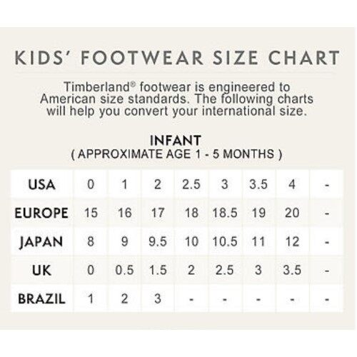 timberland big kid size chart