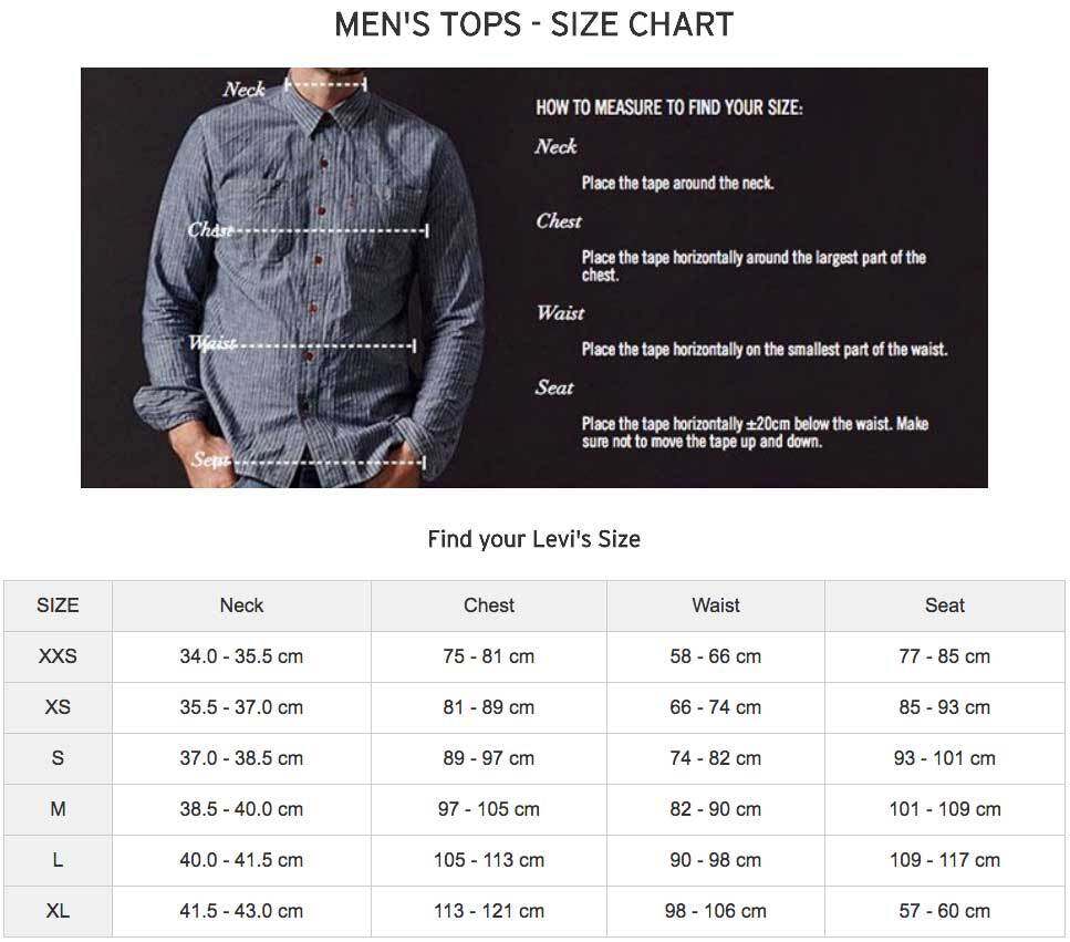levis denim jacket size chart