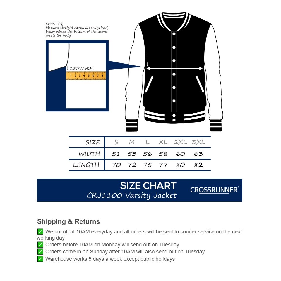 CROSSRUNNER Unisex Varsity Jacket CRJ1100 Red Black Royal Navy Gildan Official Store Lazada