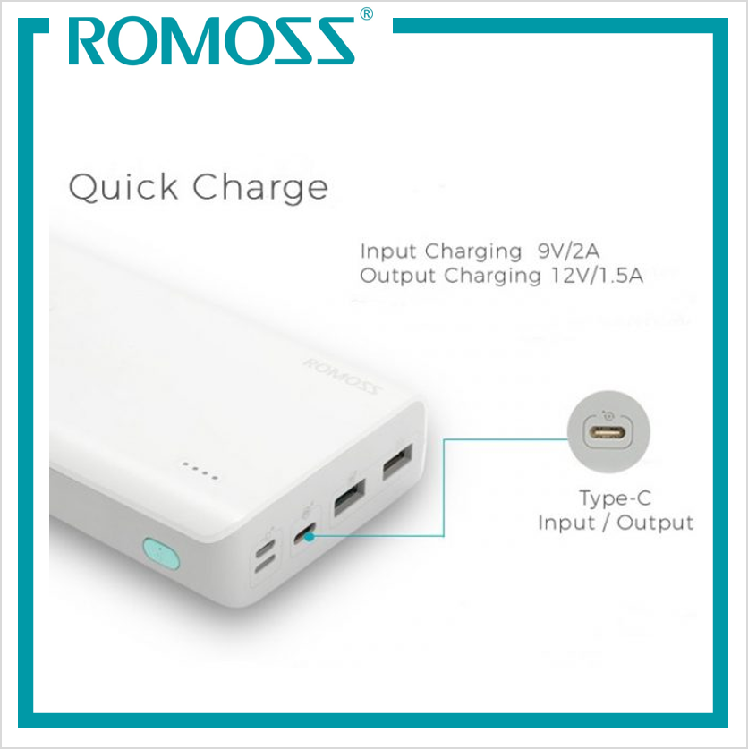 romoss sense 8 30000mah qc type c power bank white