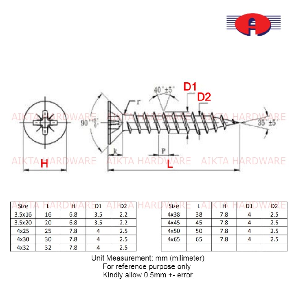 CSK SCREW WOOD CHIPBOARD SCREW CARPENTER PREMIUM GRADE SKRU KAYU