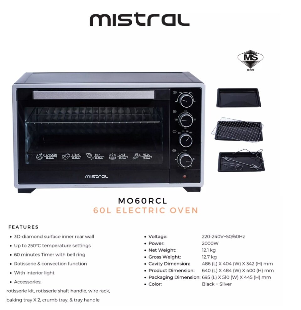 Mistral Electric Oven MO60RCL (60L)