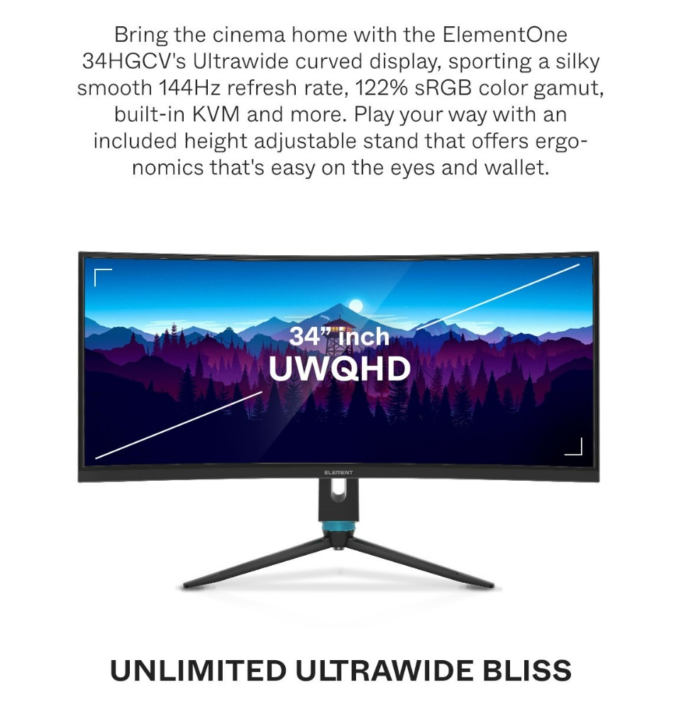 ElementOne 34-inch Monitor 34HGCV 1500R VA 144Hz [3440 × 1440