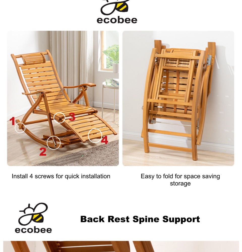 EcoBee BAMBOO Foldable Zero Gravity Armchair Swing Lazy Chair