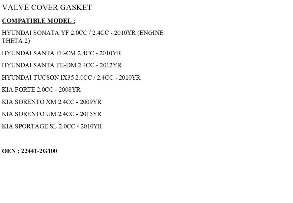 22441-2G100 Valve Cover Gasket Fit For Hyundai Sonata Santa