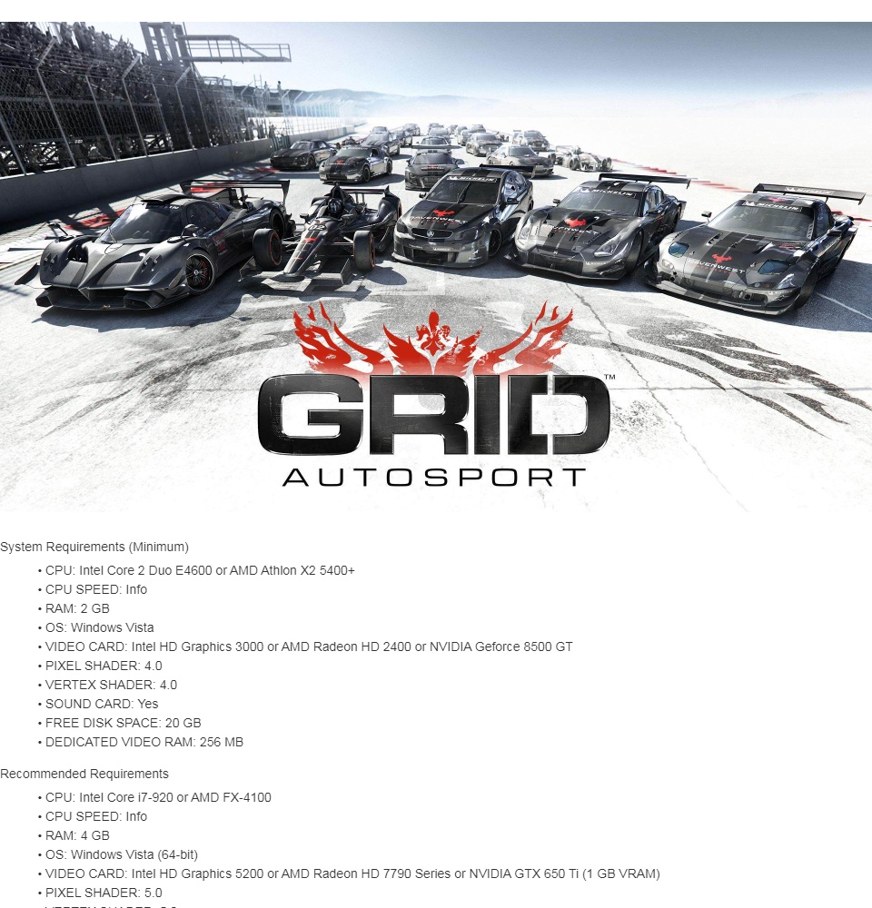 GRID Autosport System Requirements