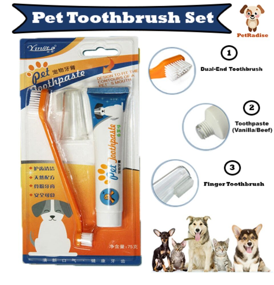 YINGTE Pet Toothbrush Toothpaste Set Dog Cat Puppy Kitten Teeth Dental Care Bad Breath Lazada