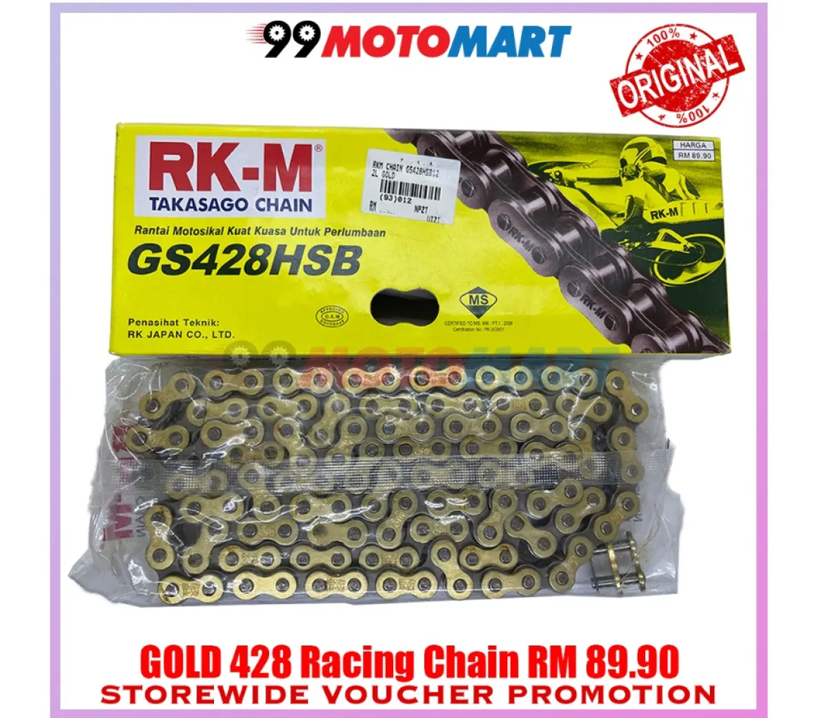 Rkm Chain Gold Gs 428 Hsb X 122l 132l Rk M Takasago Chain Rantai Rkm Moto Gs428hsb Lc135 Y15zr Srl115 125zr Lazada