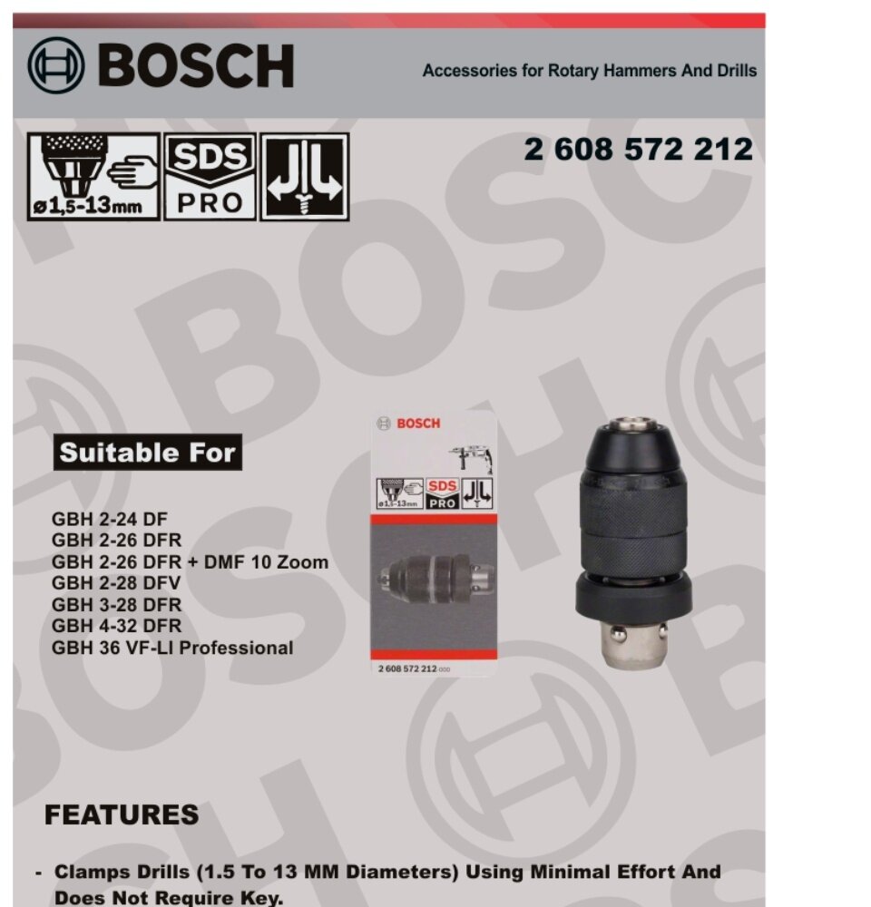 BOSCH 1.5 - 13MM Quick Change Keyless Chuck With Adapter ( 2 608 572 212 )  | Lazada