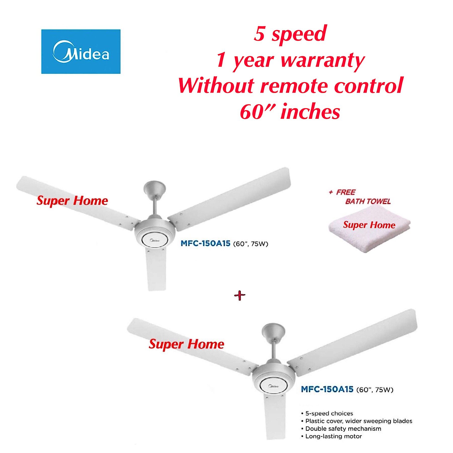 2 Unit Midea 60 Inches Ceiling Fan Mfc 150a15 Elegant Design