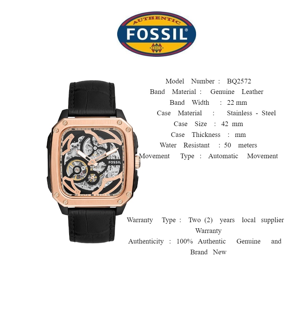 Fossil outlet BQ2572 Inscription Automatic Black Leather Watch