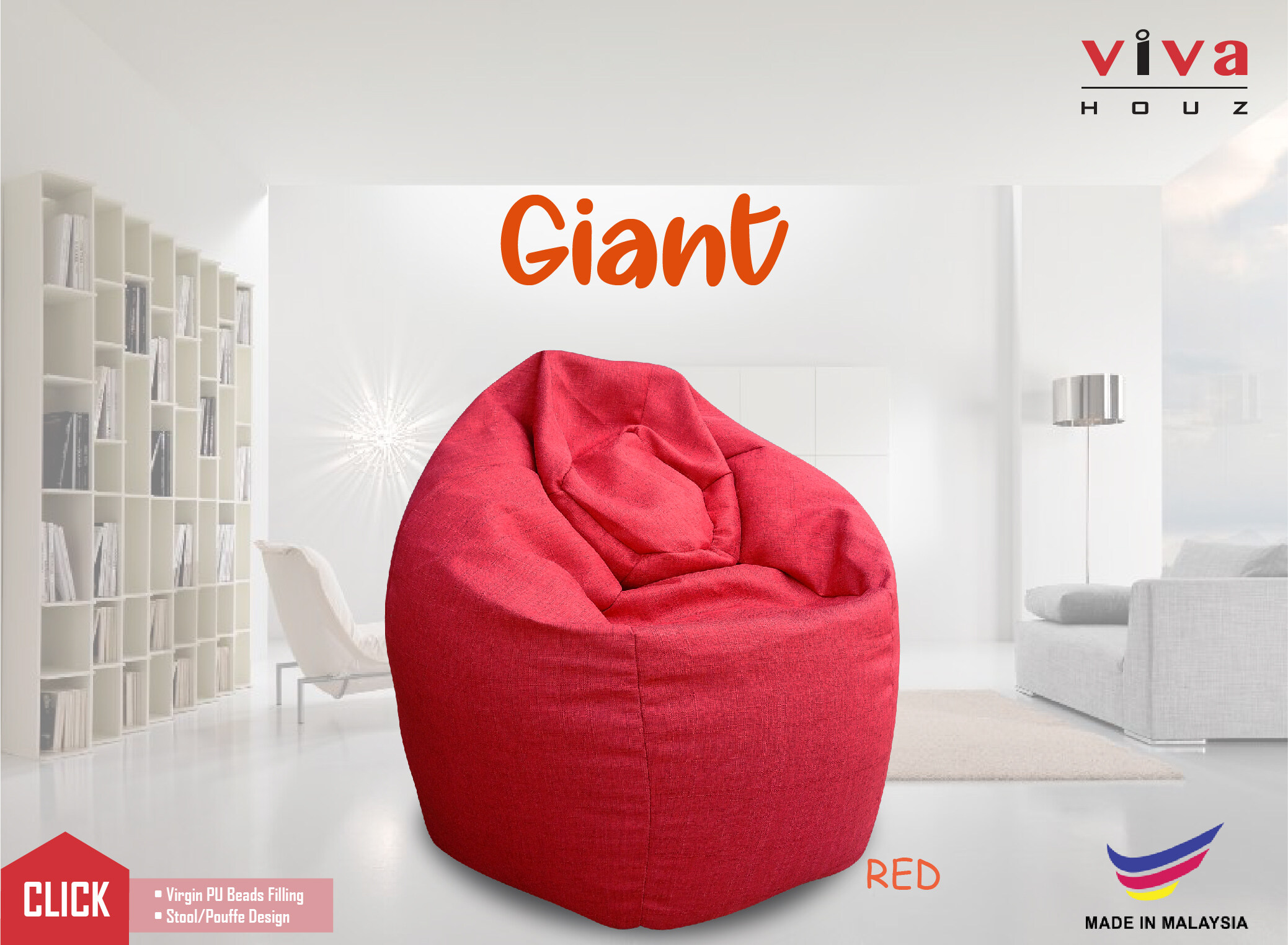 Viva Houz Giant Bean Bag Sofa Chair Pouffe Berry Red Made In Malaysia