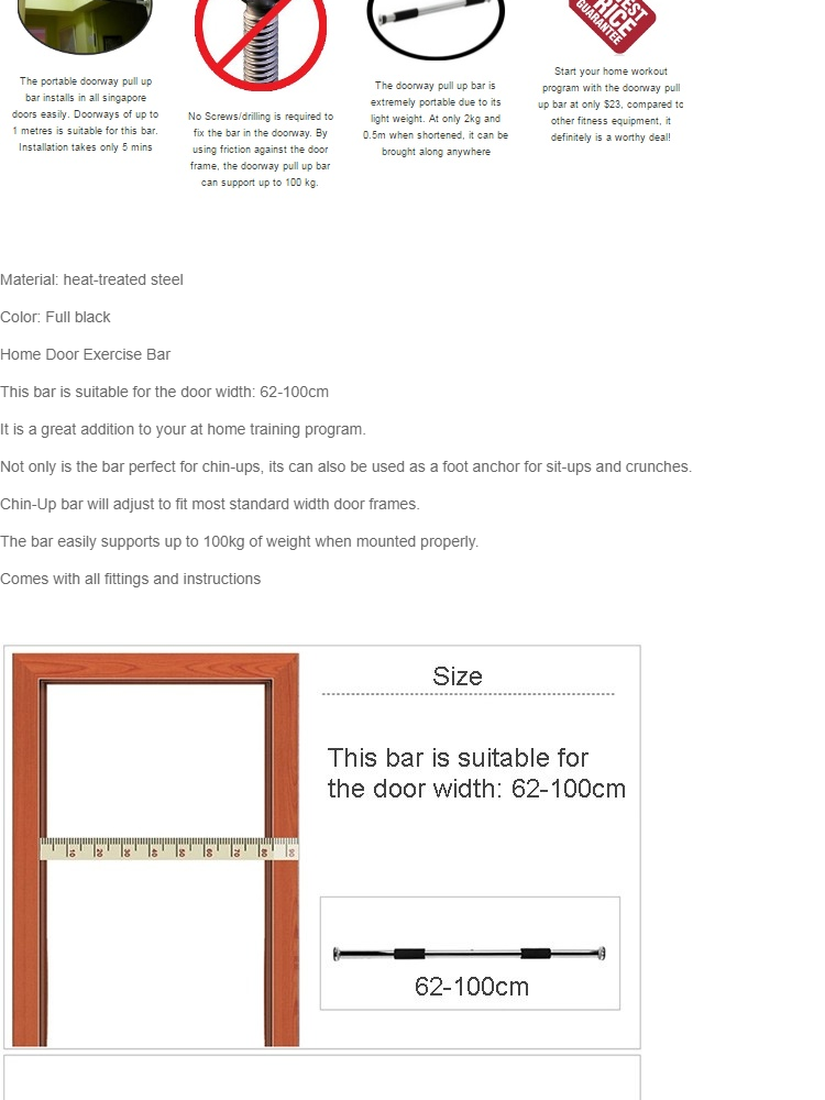Top Grade Pull Up Door Gym Chin Up Bar Doorway Exercise Fitness