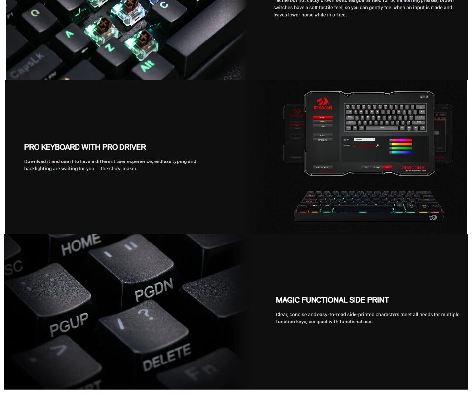 Redragon K530 Draconic RGB Wireless Mechanical 60% Keyboard With Brown