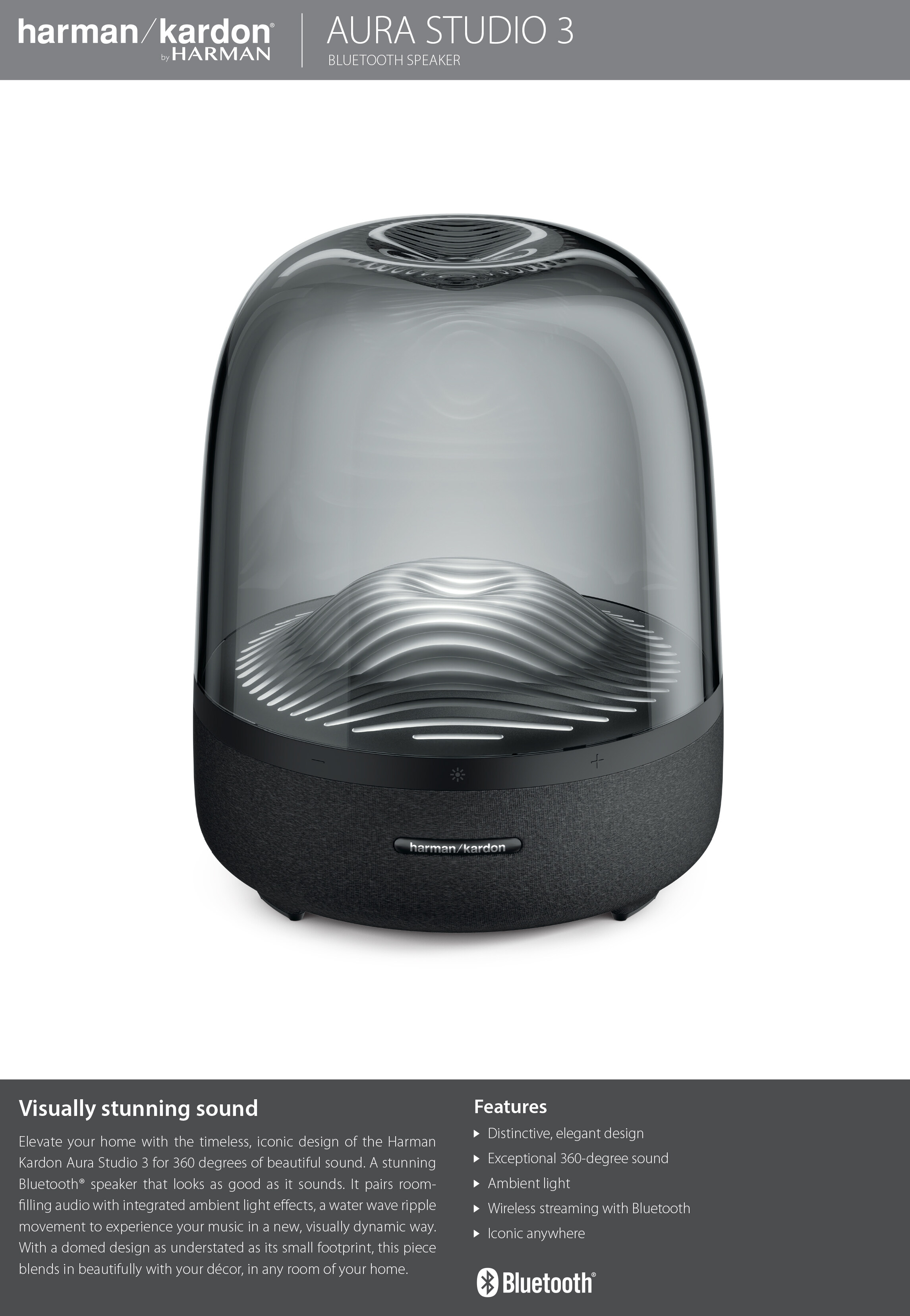 BT Wireless Speaker with Premium Design and Ambient Lighting Black harman/kardon Aura Studio 3 Elegant