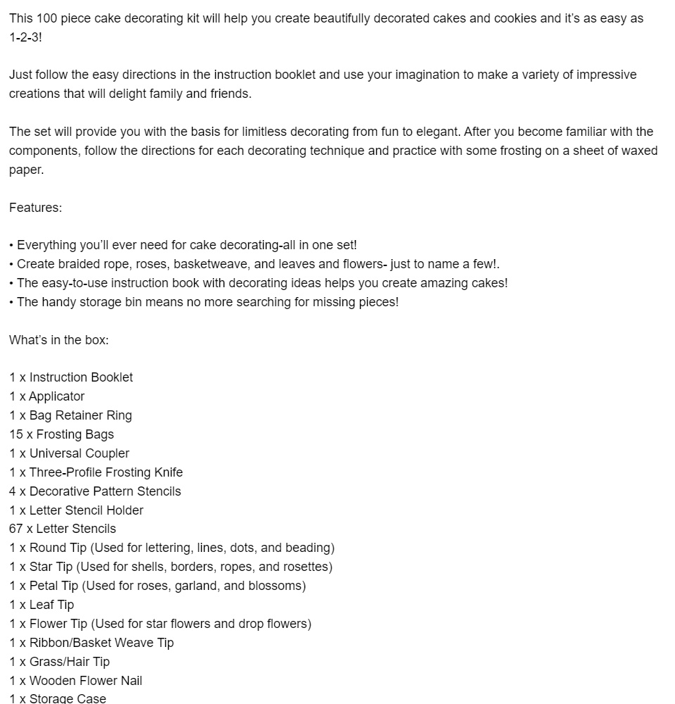 100 Piece Cake Decorating Kit AS SEEN ON TV Plastic Cookware For